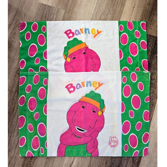 Vintage 90's 2 Piece Barney the Dinosaur Pillowcases - Picture 2 of 3